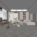 Modern Living Room Interior With White Sofa Round Coffee Table And Floor to Ceiling Windows