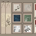 Chinese Traditional Art Collection With Scroll Paintings Framed Artworks And Floral Bird Designs