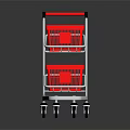 Red Two Tiered Shopping Cart With Red Baskets Black Handle And Wheels