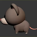 Cute 3D Cartoon Mouse Character With Big Pink Ears Red Nose And Black Eyes
