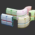 White Modular Scene Components With Pink Accent Lines And Curved Geometric Shapes