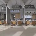 Modern Public Office Space With Open Layout Natural Light Wooden Tables And Green Plants