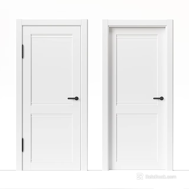 White Modern Paneled Hinged Doors With Black Door Handles For Home Interior 3d model 