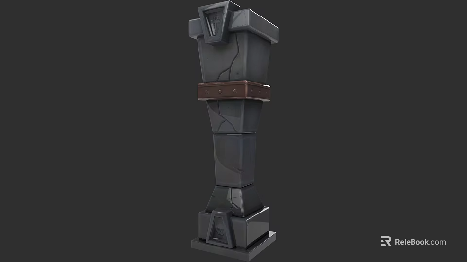 Black Decorative Column With Geometric Design And Brown Strap Detail 3d model