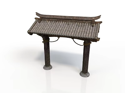 Traditional Chinese Architectural Structure With Tiled Roof Overhanging Eaves And Stone Columns 3d model