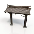 Traditional Chinese Architectural Structure With Tiled Roof Overhanging Eaves And Stone Columns