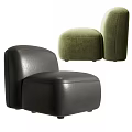 Modern Square Single Sofa In Black Leather And Green Fabric Design 3d model