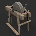 Traditional Wooden Stone Mill With Grinding Wheel And Handle Structure