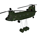 Green U.S. Army Twin Rotor Military Helicopter With Suspended Cylindrical Objects