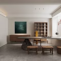 Modern Basement Interior Design With Sofa Coffee Table Round Rug And Wall Art