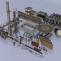 Detailed Industrial Equipment 3D Model Featuring Crane Pipes Storage Tanks And Factory Structures