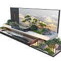 Modern Water Fountain Landscape Design With Flowing Water Green Plants Stones And Warm Lighting