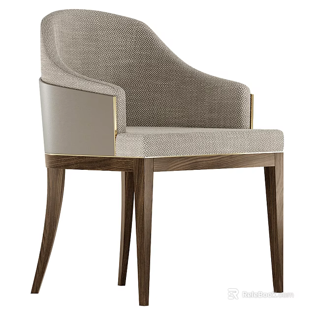 Elegant Modern Leisure Chair with Upholstered Seat Wooden Legs Neutral Fabric and Gold Accents 3d model 
