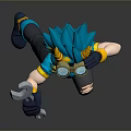 Animated Mechanic Character With Blue Hair Horned Goggles Wrench And Running Pose