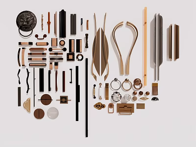 Different Types Of Cabinet Door And Drawer Handles In Various Materials And Styles 3d model