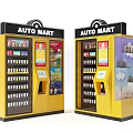 Yellow Auto Mart Vending Machines With Glass Doors And Interior Product Displays