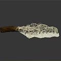 Artistic Weapon With Wooden Handle Net Like Blade Transparent Section And Reflection On Dark Background