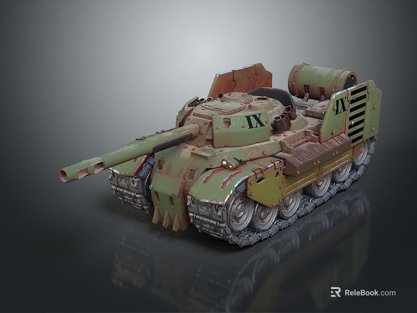 Vintage Green Military Tank With Worn Tracks Long Cannon And Weathered Exterior 3d model 