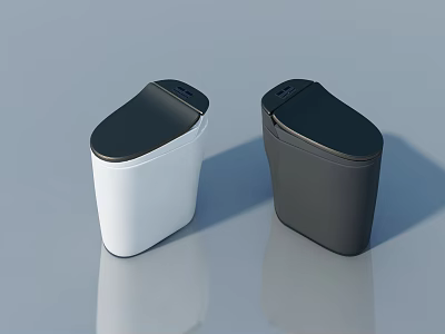 Modern Flat Opening Door Trash Bins In White And Black Sleek Design 3d model