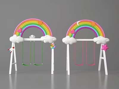 Colorful Rainbow Shaped Swings With Cloud Decorations Moon And Star Accents For Kids 3d model
