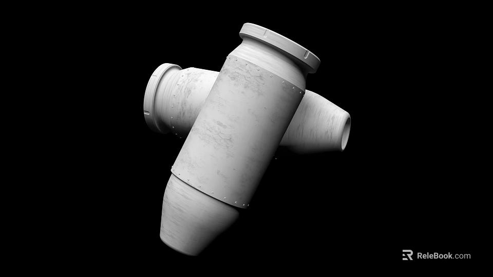 Industrial Pipe Fitting Equipment With Three Way Connector And Metal Structure 3d model 