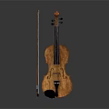 Polished Wooden Violin With Bow On Dark Reflective Background