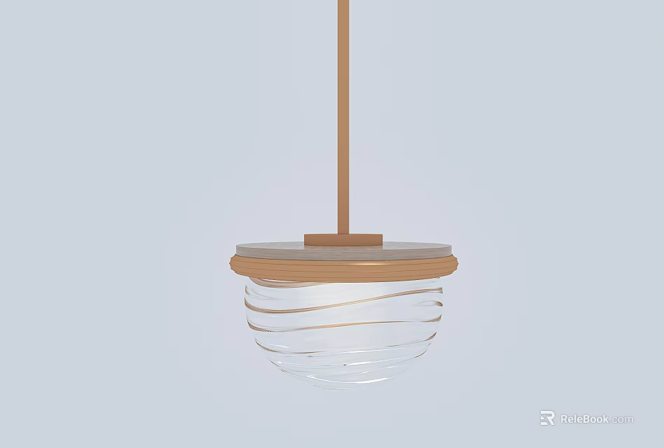 Minimalist Modern Chandelier With Wooden Top And Transparent Glass Spiral Pattern 3d model 