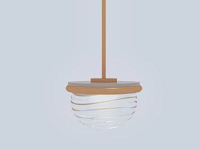 Minimalist Modern Chandelier With Wooden Top And Transparent Glass Spiral Pattern 3d model