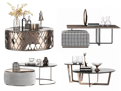 Modern Coffee Table Designs With Geometric Patterns Metal Frames And Decorative Items 3d model