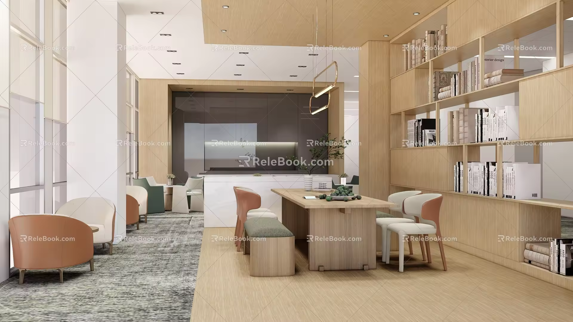 Modern Book Bar Lounge Area 3d model