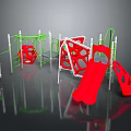 Outdoor Playground Equipment with Red Slides Green Frames and Climbing Structures for Kids