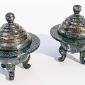 Decorative Ornament Set With Intricate Patterns Tripod Base And Colorful Enamel Design