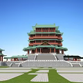 Ancient Chinese Architecture Traditional Multi story Pavilion With Green Roof And Red Structure