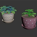 Green Houseplants In Pink Flower Pots With Blue Wave And White Polka Dot Patterns