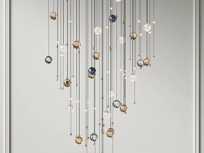 Modern Contemporary Chandelier Design With Hanging Spherical Glass Metal And Blue Accent Orbs 3d model