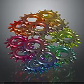 Colorful Gears Stacked In Spherical Structure With Multicolored Design And Reflective Surface