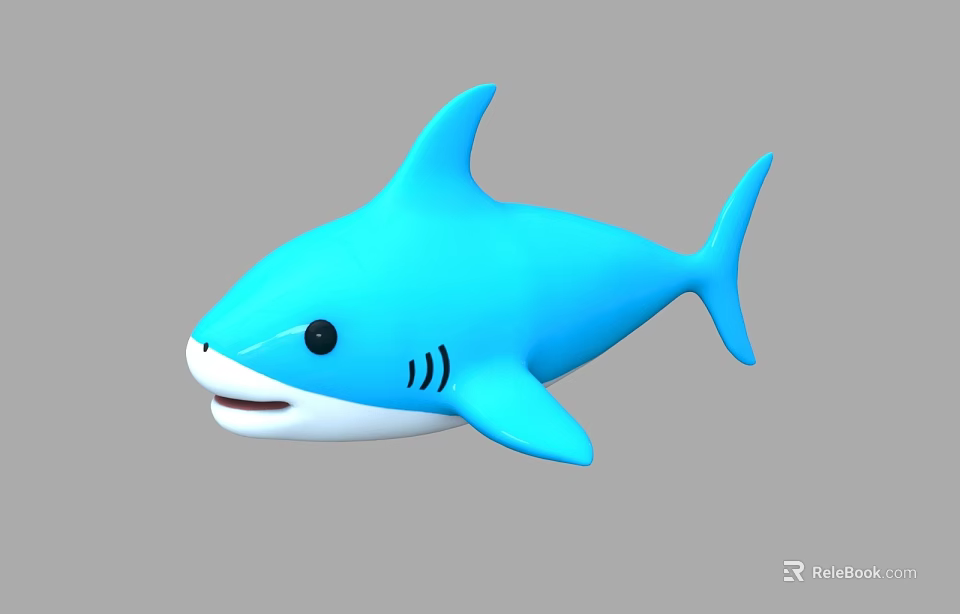 Cute Cartoon Blue Shark Toy With White Underbelly Black Eyes And Friendly Smile 3d model 