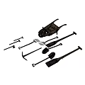 Vintage Garden Tools Collection Featuring Wheelbarrow Fork Shovel Hoe and Pickaxe