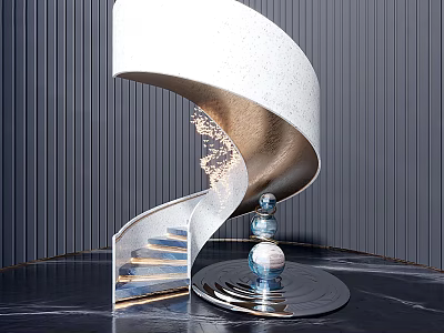 Elegant Modern Spiral Staircase Interior With Metal Railing And Reflective Floor 3d model