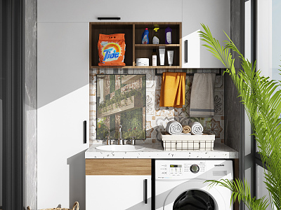 Modern Washing Machine Balcony Washing Machine Storage Cabinet Combination model