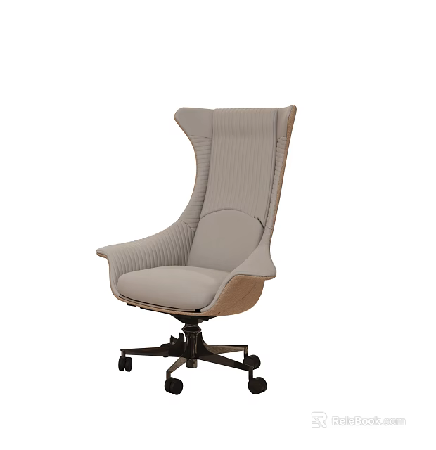 Modern Ergonomic Office Chair With High Back Light Gray Fabric Wooden Base And Rolling Casters 3d model 