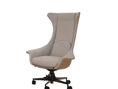 Modern Ergonomic Office Chair With High Back Light Gray Fabric Wooden Base And Rolling Casters 3d model
