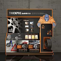 Modern THICKPIE Automotive Tire Products Display Shelf With Orange Black Design