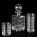 Clear Glass Tableware Set With Grid Pattern Design Decanter And Glasses On Wooden Tabletop 3d model