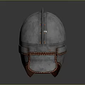 Medieval Knight Battle Helmet With Silver Metal Surface And Leather Trim
