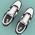 Black and White Star Pattern Glossy Leather Sneakers With White Laces And White Sole