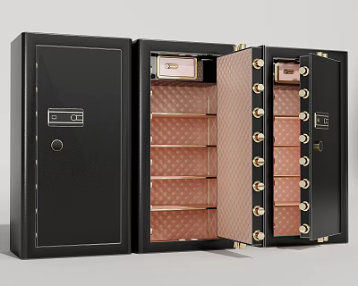 Black Safes With Open Door Showing Brown Boxes For Valuables Storage 3d model Black Safes With Open Door Showing Brown Boxes For Valuables Storage 3d model