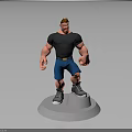 Red Haired Muscular Male Character 3D Model Wearing Black T-Shirt Blue Shorts Gray Sneakers