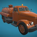 Vintage Orange Oil Truck With Yellow Warning Light On Blue Background