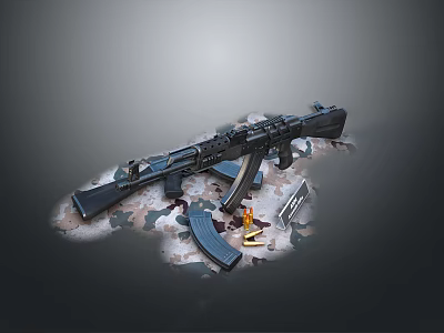 Tactical Modern Assault Rifle With Magazines Clips And Gear Layout 3d model